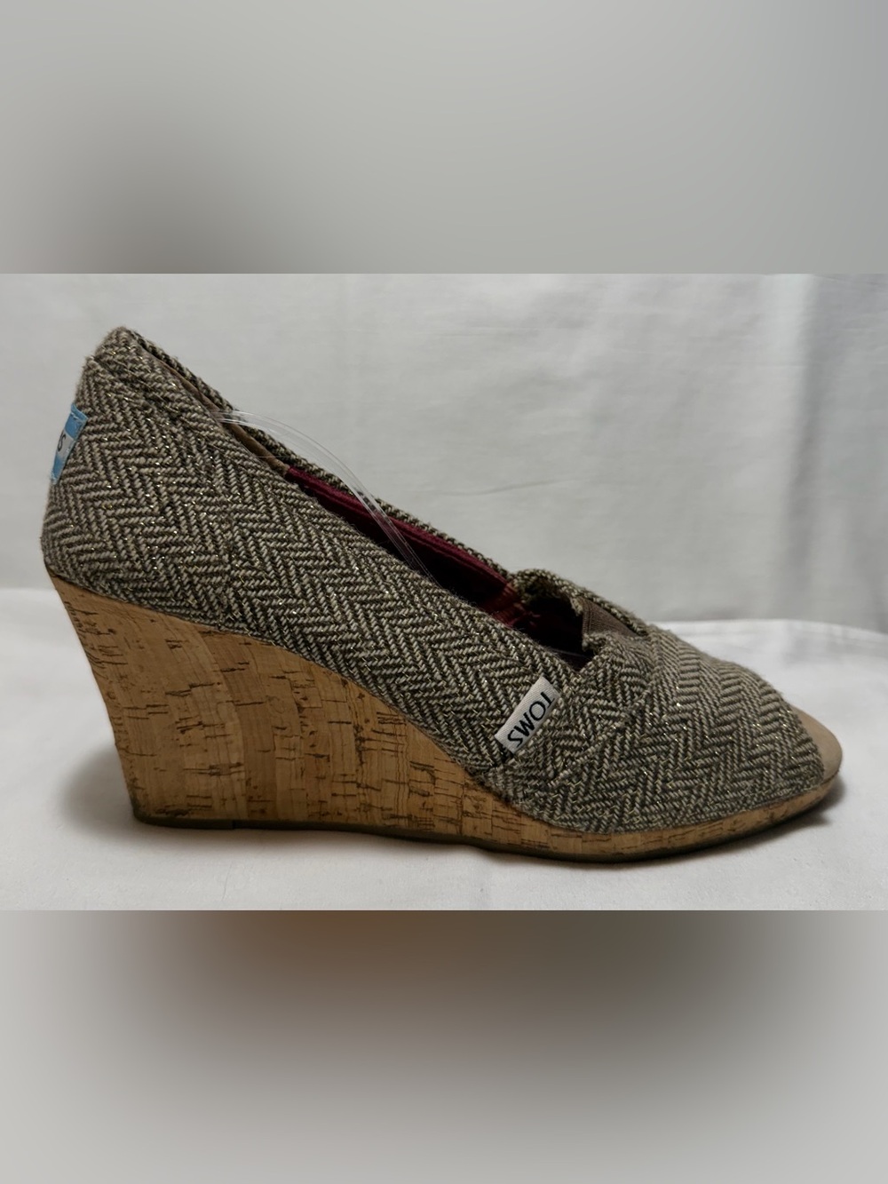 TOMS Herringbone Cork Wedge Peep Toe Heels Women’s Size 8